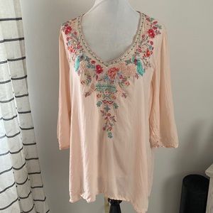 Peach Johnny Was Blouse Tunic Embroidered Top Size XXL